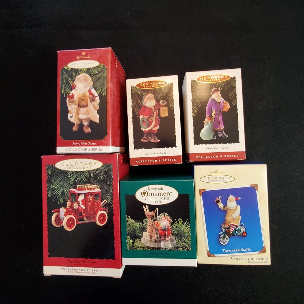 Hallmark 6 Santa Ornaments NIB